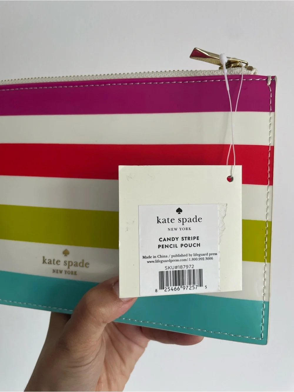 Kate Spade New York Candy Stripe Pencil Pouch Stationery Set Rainbow Zip Case